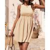 imageBTFBM Women Sleeveless Summer Dress 2025 Crewneck Ribbed Knit Ruffle Swing Button Down Beach Sun Mini Tank Short DressesSolid Apricot