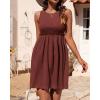 imageBTFBM Women Sleeveless Summer Dress 2025 Crewneck Ribbed Knit Ruffle Swing Button Down Beach Sun Mini Tank Short DressesSolid Dark Brown