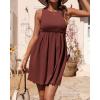 imageBTFBM Women Sleeveless Summer Dress 2025 Crewneck Ribbed Knit Ruffle Swing Button Down Beach Sun Mini Tank Short DressesSolid Dark Brown