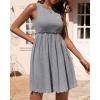 imageBTFBM Women Sleeveless Summer Dress 2025 Crewneck Ribbed Knit Ruffle Swing Button Down Beach Sun Mini Tank Short DressesSolid Light Grey