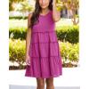 imageBTFBM Women Sleeveless Summer Dress 2025 Crewneck Ribbed Knit Ruffle Swing Button Down Beach Sun Mini Tank Short DressesTiered Rose Red