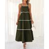 imageBTFBM Boho Summer Dresses 2025 Spaghetti Strap Backless Sundress RIC Rac Trim Tiered ALine Long Casual Vacation DressSolid Army Green