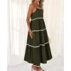 imageBTFBM Boho Summer Dresses 2025 Spaghetti Strap Backless Sundress RIC Rac Trim Tiered ALine Long Casual Vacation DressSolid Army Green