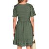 imageBTFBM Womens V Neck Casual Vacation Dress Short Sleeve Smocked Swiss Dot Swing Ruffle Mini Beach Summer Dresses 2025Swiss Dot Army Green