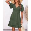 imageBTFBM Womens V Neck Casual Vacation Dress Short Sleeve Smocked Swiss Dot Swing Ruffle Mini Beach Summer Dresses 2025Swiss Dot Army Green