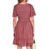 imageBTFBM Womens V Neck Casual Vacation Dress Short Sleeve Smocked Swiss Dot Swing Ruffle Mini Beach Summer Dresses 2025Swiss Dot Bean Paste Red