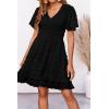 imageBTFBM Womens V Neck Casual Vacation Dress Short Sleeve Smocked Swiss Dot Swing Ruffle Mini Beach Summer Dresses 2025Swiss Dot Black