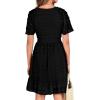 imageBTFBM Womens V Neck Casual Vacation Dress Short Sleeve Smocked Swiss Dot Swing Ruffle Mini Beach Summer Dresses 2025Swiss Dot Black