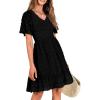 imageBTFBM Womens V Neck Casual Vacation Dress Short Sleeve Smocked Swiss Dot Swing Ruffle Mini Beach Summer Dresses 2025Swiss Dot Black