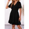 imageBTFBM Womens V Neck Casual Vacation Dress Short Sleeve Smocked Swiss Dot Swing Ruffle Mini Beach Summer Dresses 2025Swiss Dot Black