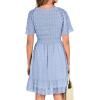 imageBTFBM Womens V Neck Casual Vacation Dress Short Sleeve Smocked Swiss Dot Swing Ruffle Mini Beach Summer Dresses 2025Swiss Dot Blue