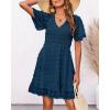 imageBTFBM Womens V Neck Casual Vacation Dress Short Sleeve Smocked Swiss Dot Swing Ruffle Mini Beach Summer Dresses 2025Swiss Dot Dark Blue