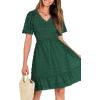 imageBTFBM Womens V Neck Casual Vacation Dress Short Sleeve Smocked Swiss Dot Swing Ruffle Mini Beach Summer Dresses 2025Swiss Dot Dark Green