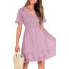 imageBTFBM Womens V Neck Casual Vacation Dress Short Sleeve Smocked Swiss Dot Swing Ruffle Mini Beach Summer Dresses 2025Swiss Dot Dusty Pink