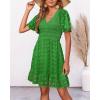 imageBTFBM Womens V Neck Casual Vacation Dress Short Sleeve Smocked Swiss Dot Swing Ruffle Mini Beach Summer Dresses 2025Swiss Dot Green