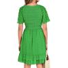imageBTFBM Womens V Neck Casual Vacation Dress Short Sleeve Smocked Swiss Dot Swing Ruffle Mini Beach Summer Dresses 2025Swiss Dot Green