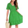 imageBTFBM Womens V Neck Casual Vacation Dress Short Sleeve Smocked Swiss Dot Swing Ruffle Mini Beach Summer Dresses 2025Swiss Dot Green