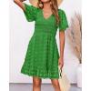 imageBTFBM Womens V Neck Casual Vacation Dress Short Sleeve Smocked Swiss Dot Swing Ruffle Mini Beach Summer Dresses 2025Swiss Dot Green