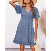 imageBTFBM Womens V Neck Casual Vacation Dress Short Sleeve Smocked Swiss Dot Swing Ruffle Mini Beach Summer Dresses 2025Swiss Dot Grey Blue