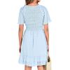 imageBTFBM Womens V Neck Casual Vacation Dress Short Sleeve Smocked Swiss Dot Swing Ruffle Mini Beach Summer Dresses 2025Swiss Dot Light Blue