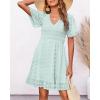 imageBTFBM Womens V Neck Casual Vacation Dress Short Sleeve Smocked Swiss Dot Swing Ruffle Mini Beach Summer Dresses 2025Swiss Dot Light Green