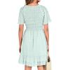 imageBTFBM Womens V Neck Casual Vacation Dress Short Sleeve Smocked Swiss Dot Swing Ruffle Mini Beach Summer Dresses 2025Swiss Dot Light Green