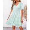 imageBTFBM Womens V Neck Casual Vacation Dress Short Sleeve Smocked Swiss Dot Swing Ruffle Mini Beach Summer Dresses 2025Swiss Dot Light Green
