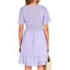 imageBTFBM Womens V Neck Casual Vacation Dress Short Sleeve Smocked Swiss Dot Swing Ruffle Mini Beach Summer Dresses 2025Swiss Dot Light Purple