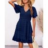 imageBTFBM Womens V Neck Casual Vacation Dress Short Sleeve Smocked Swiss Dot Swing Ruffle Mini Beach Summer Dresses 2025Swiss Dot Navy