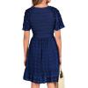 imageBTFBM Womens V Neck Casual Vacation Dress Short Sleeve Smocked Swiss Dot Swing Ruffle Mini Beach Summer Dresses 2025Swiss Dot Navy