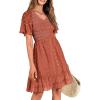imageBTFBM Womens V Neck Casual Vacation Dress Short Sleeve Smocked Swiss Dot Swing Ruffle Mini Beach Summer Dresses 2025Swiss Dot Orange