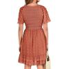 imageBTFBM Womens V Neck Casual Vacation Dress Short Sleeve Smocked Swiss Dot Swing Ruffle Mini Beach Summer Dresses 2025Swiss Dot Orange