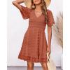 imageBTFBM Womens V Neck Casual Vacation Dress Short Sleeve Smocked Swiss Dot Swing Ruffle Mini Beach Summer Dresses 2025Swiss Dot Orange