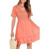 imageBTFBM Womens V Neck Casual Vacation Dress Short Sleeve Smocked Swiss Dot Swing Ruffle Mini Beach Summer Dresses 2025Swiss Dot Orange Pink