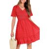 imageBTFBM Womens V Neck Casual Vacation Dress Short Sleeve Smocked Swiss Dot Swing Ruffle Mini Beach Summer Dresses 2025Swiss Dot Red