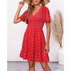 imageBTFBM Womens V Neck Casual Vacation Dress Short Sleeve Smocked Swiss Dot Swing Ruffle Mini Beach Summer Dresses 2025Swiss Dot Red