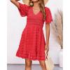 imageBTFBM Womens V Neck Casual Vacation Dress Short Sleeve Smocked Swiss Dot Swing Ruffle Mini Beach Summer Dresses 2025Swiss Dot Red