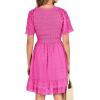 imageBTFBM Womens V Neck Casual Vacation Dress Short Sleeve Smocked Swiss Dot Swing Ruffle Mini Beach Summer Dresses 2025Swiss Dot Rose Red