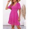 imageBTFBM Womens V Neck Casual Vacation Dress Short Sleeve Smocked Swiss Dot Swing Ruffle Mini Beach Summer Dresses 2025Swiss Dot Rose Red