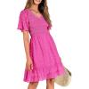 imageBTFBM Womens V Neck Casual Vacation Dress Short Sleeve Smocked Swiss Dot Swing Ruffle Mini Beach Summer Dresses 2025Swiss Dot Rose Red