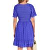 imageBTFBM Womens V Neck Casual Vacation Dress Short Sleeve Smocked Swiss Dot Swing Ruffle Mini Beach Summer Dresses 2025Swiss Dot Royal Blue