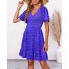imageBTFBM Womens V Neck Casual Vacation Dress Short Sleeve Smocked Swiss Dot Swing Ruffle Mini Beach Summer Dresses 2025Swiss Dot Royal Blue