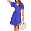 imageBTFBM Womens V Neck Casual Vacation Dress Short Sleeve Smocked Swiss Dot Swing Ruffle Mini Beach Summer Dresses 2025Swiss Dot Royal Blue