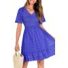 imageBTFBM Womens V Neck Casual Vacation Dress Short Sleeve Smocked Swiss Dot Swing Ruffle Mini Beach Summer Dresses 2025Swiss Dot Royal Blue