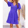 imageBTFBM Womens V Neck Casual Vacation Dress Short Sleeve Smocked Swiss Dot Swing Ruffle Mini Beach Summer Dresses 2025Swiss Dot Royal Blue