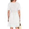 imageBTFBM Womens V Neck Casual Vacation Dress Short Sleeve Smocked Swiss Dot Swing Ruffle Mini Beach Summer Dresses 2025Swiss Dot White
