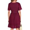 imageBTFBM Womens V Neck Casual Vacation Dress Short Sleeve Smocked Swiss Dot Swing Ruffle Mini Beach Summer Dresses 2025Swiss Dot Wine Red