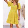 imageBTFBM Womens V Neck Casual Vacation Dress Short Sleeve Smocked Swiss Dot Swing Ruffle Mini Beach Summer Dresses 2025Swiss Dot Yellow