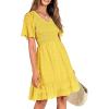 imageBTFBM Womens V Neck Casual Vacation Dress Short Sleeve Smocked Swiss Dot Swing Ruffle Mini Beach Summer Dresses 2025Swiss Dot Yellow