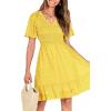 imageBTFBM Womens V Neck Casual Vacation Dress Short Sleeve Smocked Swiss Dot Swing Ruffle Mini Beach Summer Dresses 2025Swiss Dot Yellow
